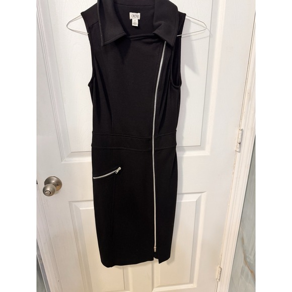 Cache Dresses & Skirts - Vintage Cache Women's Black Moto Style Sheath Dress Asymmetrical Zipper Sz 6 Y2K